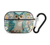 Owl Spring Flowers Turquoise AirPod Pro Case, Anti Scratch Hard PC Cover with Keychain, AirPod Pro 2nd/1st Case Accessories for Women Men, Black-Style
