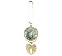 Owl Spring Flowers Turquoise Car Hanging Pendant, Zinc Alloy Rearview Mirror Charms - Relieve Visual Fatigue, Vintage Keychain Pendant, Lucky Car Interior Hanging Decoration, Golden-Style