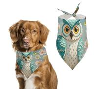 Owl Spring Flowers Turquoise Dog Bandanas for Feeding Grooming, Triangle Pet Bibs Washable Pets Scarf for Cats & Dogs
