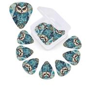 Owl Spring Flowers Turquoise Guitar Picks 12 Pack Personalized Plectrums with Storage Box, Colorful Celluloid Guitar Plectrum Includes Thin, Medium, Heavy Picks for Acoustic Guitar Bass Picks