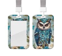 Owl Spring Flowers Turquoise ID Badge Holder with Lanyard Vertical ID Card Holder with Clear Window Sliding Card Case Protector Pouch for Nurse Officer Teacher Name Credit Cards Holder