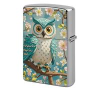 Owl Spring Flowers Turquoise Lighter Case Metal Double-Sided Lighter Cover Pocket Lighters Sleeve Windproof Lighters Accessories for Men Women