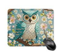 Owl Spring Flowers Turquoise Mouse Pad Square Laptop Mouse Mat Cute Computer Mousepad Keyboard Pad Non-Slip Desk Pads for Gaming Office Work Home 20 * 25cm
