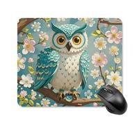 Owl Spring Flowers Turquoise Mouse Pad Square Laptop Mouse Mat Cute Computer Mousepad Keyboard Pad Non-Slip Desk Pads for Gaming Office Work Home 25 * 30cm