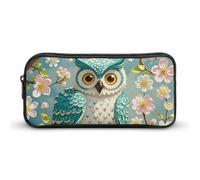 Owl Spring Flowers Turquoise Pencil Case - Large Aesthetic Makeup Bag Multi-Purpose Pencil Pouch Cute Cosmetic Bag with Zipper Closure for Office, Home, Study & Travel