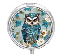 Owl Spring Flowers Turquoise Pill Organizer 3 Compartment Small Pill Case Round Medicine Organizer Box Portable Travel Pill Box and Vitamin Containers for Supplement Fish Oil Planner