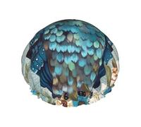 Owl Spring Flowers Turquoise Shower Caps for Women Reusable Bath Caps for Men Double Layer Waterproof Hair Cap with EVA Lining Stylish Large Shower Bonnet Soft Bath Hat for Long Hair, Braids