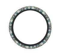 Owl Spring Flowers Turquoise Steering Wheel Cover Women Men Microfiber Stretch Car Steering Wheel Covers Anti-Slip Car Steering Wheel Protector Universal 15 Inch for Auto Interior Accessories