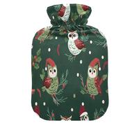 Owl Spruce Branches Hot Cold Water Bottle with Fleece Cover PVC Hot Water Bag 2 Liter