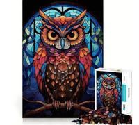 Owl Stained Glass 1000 Piece Jigsaw Puzzles for Teenagers Jigsaw Memory Lift Light Relax Image Assembly (50x75cm)