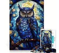Owl Stained Glass Hard Jigsaw Puzzle for Adults 1000 Pieces Memory Lift Easy Leisure Image Assembly Artistic Gift (38x52cm)