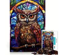 Owl Stained Glass Jigsaw 1000 Pieces for Adults Cognitive Toy Bonding Time Pattern Assembly Santa Wish Item (50x75cm)