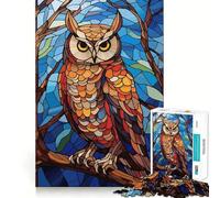 Owl Stained Glass Jigsaw Puzzle 1000 Piece for Teenagers Mind Skill Toy Peaceful Fun Design Assembly Unique Gift (38x52cm)