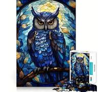 Owl Stained Glass Jigsaw Puzzles for Adults 1000 Piece Mind Puzzle Slow Enjoy Image Assembly Perfect Present (38x26cm)