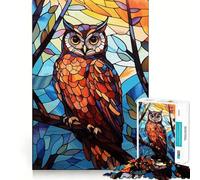 Owl Stained Glass Jigsaw Puzzles for Adults1000 Piece Strengthen Memory Home Activity Clean Edge Festive Gift (38x52cm)