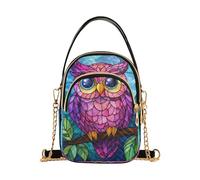 Owl Stained Glass Quilted Crossbody Purse with Chain Strap, Womens Shoulder Handbag for Travel and Casual Outings
