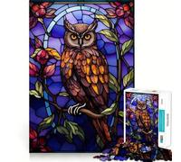 Owl Stained Glass Style 1000 Piece Jigsaw Puzzles for Adults Jigsaw Smart Game Together Fun Image Assembly Seasonal Gift (38x26cm)