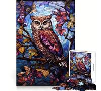 Owl Stained Glass Style Jigsaw Puzzle 1000 Piece for Adults Brain Challenge Toy Leisure Time Clear Cut Amazing Present (38x52cm)