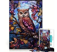 Owl Stained Glass Style Jigsaw Puzzle 1000 Piece for Adults Brain Challenge Toy Leisure Time Clear Cut Amazing Present (38x52cm)