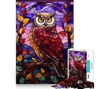 Owl Stained Glass Style Jigsaw Puzzle for Teenagers 1000 Pieces Strong Logic Toy Quiet Calm Clear Edge Elegant Gift (50x75cm)