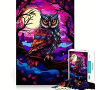 Owl Stained Glass Vibrant Adults 1000 Piece Jigsaw Puzzle Brain Challenge Toy Stress Relief Clear Cut Wall Art Decor (50x75cm)