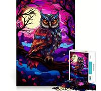Owl Stained Glass Vibrant Jigsaw Puzzle for Adults 1000 Pieces Boost Recall Leisure Fun Accurate Edge Lovely Present (38x26cm)