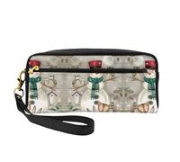 Owl Standing on Snowman Print Leather Small Makeup Bag – Reusable Cosmetic Accessories Organizer, Travel Toiletry Bag