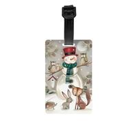 Owl Standing on Snowman Print Luggage Tag with Full Back Privacy Cover - ID Label for Suitcases, Handbags, and Backpacks