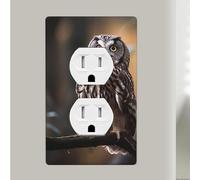 Owl Standing On The Tree Duplex Receptacle Outlet Covers, 1-Gang Standard Size Wall Plates, Unbreakable Polycarbonate Dual Outlet Faceplates Covers For Kitchen Home Kids Room Decor 4.5" X 2.76"