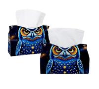 Owl Starry Tissue Box Cover, PU Leather Rectangular Tissue Box Case Organizer Holder for Vanity Countertop, Night Stands, Livingroom, Office, Set of 2