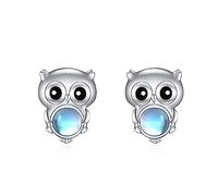 Owl Stud Earrings for Women 925 Sterling Silver Moonstone Ear Studs for Teen Girls Owl Jewellery Gift