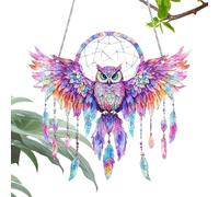 Owl Sun Catcher, 2D Owl Sun Catcher, Stained Acrylic Sun Catcher, Feather Dream Catcher, Colorful Owl Wings, Owl Sun Catcher Decor, Dream Catcher Owl, for Living Room, Bedroom, Study