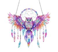 Owl Sun Catcher, 2D Stained Acrylic Owl with Colorful, Dream Inspired Design for Window, Living Room, Bedroom, or Study Decoration, Sun Ornament to Add Color