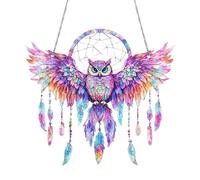 Owl Sun Catcher | 2D Window Stained Acrylic Owl,Feather Dream Catcher, Colorful Wings Spreading Owl Sun Catcher Decor for Living Room, Bedroom, Study