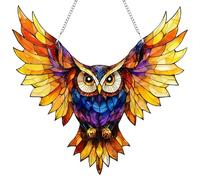 Owl Sun Catchers for Windows, Owl Suncatchers for Windows, Stained Glass Window Hanging, Acrylic Garden Wall Art Outdoor, 2D Flat Hanging Garden Ornament Suncatchers