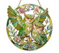Owl Suncatcher, Green Owl Garden Ornaments Outdoor, Acrylic Stained Glass Sun Catchers for Windows & Walls, Elegant Animal Hanging Decoration for Patio, Yard, Porch and Balcony