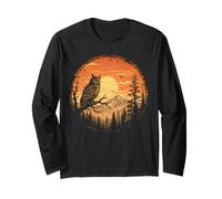 Owl Sunset Mountain Forest Wilderness Bird Watchers Long Sleeve T-Shirt
