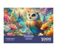 Owl Surrounded by Bright Blooms And Forest Backdrop 1000-Piece Jigsaw Puzzle Owl Perfect for Men, Women, Elders & Seniors 70x50cm/1000pcs