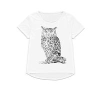 Owl T Shirt Pencil Drawing Sketch Wild Nature Bird Art Mens Womens Printed Tee (Size XL (UK 16), Women's Tee) White
