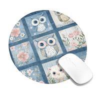 Owl Themed Square Mouse Pad, Blue Floral Design Cute Owls Stitched Edge Mat, Rubber Non-Slip Washable Mousepad for Home and Office Use Round 8x8 Inch