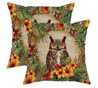 Owl Throw Pillow Covers Set of 2, Autumn Woodland Animal Cushion Covers, Colorful Floral Decorative Square Covers for Living Room Sofa Bed Couch 22x22 Inch