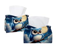 Owl Tissue Box Cover, PU Leather Rectangular Tissue Box Case Organizer Holder for Vanity Countertop, Night Stands, Livingroom, Office, Set of 2