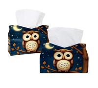 Owl Tissue Box Cover, PU Leather Rectangular Tissue Box Case Organizer Holder for Vanity Countertop, Night Stands, Livingroom, Office, Set of 2