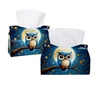 Owl Tissue Box Cover, PU Leather Rectangular Tissue Box Case Organizer Holder for Vanity Countertop, Night Stands, Livingroom, Office, Set of 2
