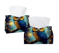 Owl Tissue Box Cover, PU Leather Rectangular Tissue Box Case Organizer Holder for Vanity Countertop, Night Stands, Livingroom, Office, Set of 2