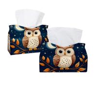 Owl Tissue Box Cover, PU Leather Rectangular Tissue Box Case Organizer Holder for Vanity Countertop, Night Stands, Livingroom, Office, Set of 2