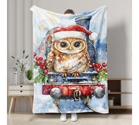 Owl Train Blanket, Red Holiday Christmas Owl Throw Blanket, Soft Plush Fleece for Winter, Cozy Home Decor for Sofa, Travel, All Season 40x50 Inch