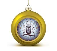 Owl Tree Branches Christmas Ball Ornaments - Golden Shatterproof Plastic Vintage Rustic Xmas Tree Decorations Pendant for Family Holiday Wedding Party Xmas Hanging Decoration