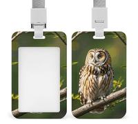 Owl Tree Branches Id Badge Holder,Name Tag Holder with Detachable Lanyard,Waterproof Design Id Card Holder for Office, Workplace