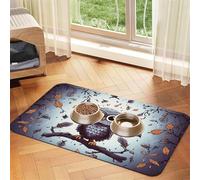 Owl Tree Branches Pet Feeding Mat Absorbent Pu Leather Dog Cat Food Mats Contain Spills Protects Floors, Anti-Slip Rubber Backing Dog Bowl Mats Easy Clean Pet Placemats 30x45cm